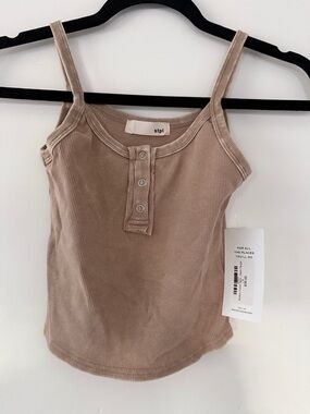 Taupe Ribbed Henley Tank Top